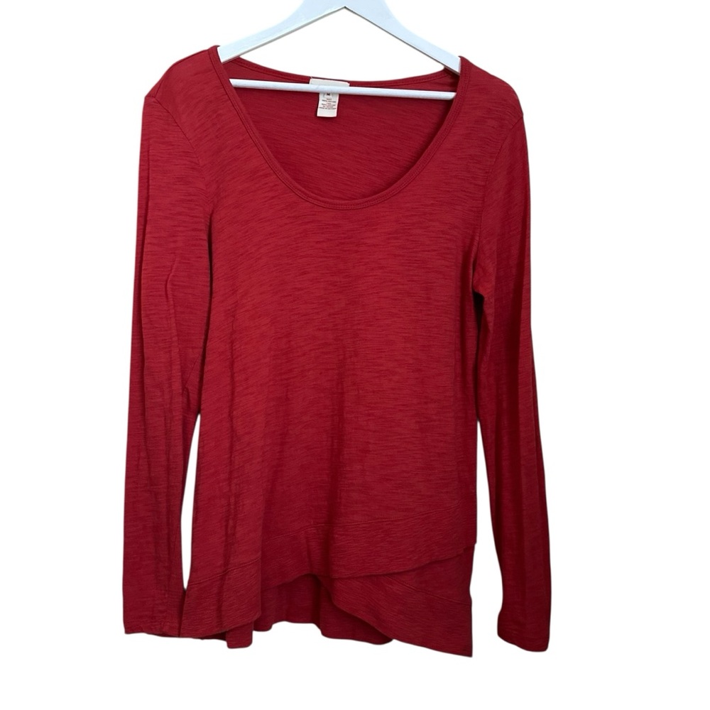 Sundance Red Long Sleeve Assymetrical Hem Tee Women Sz M